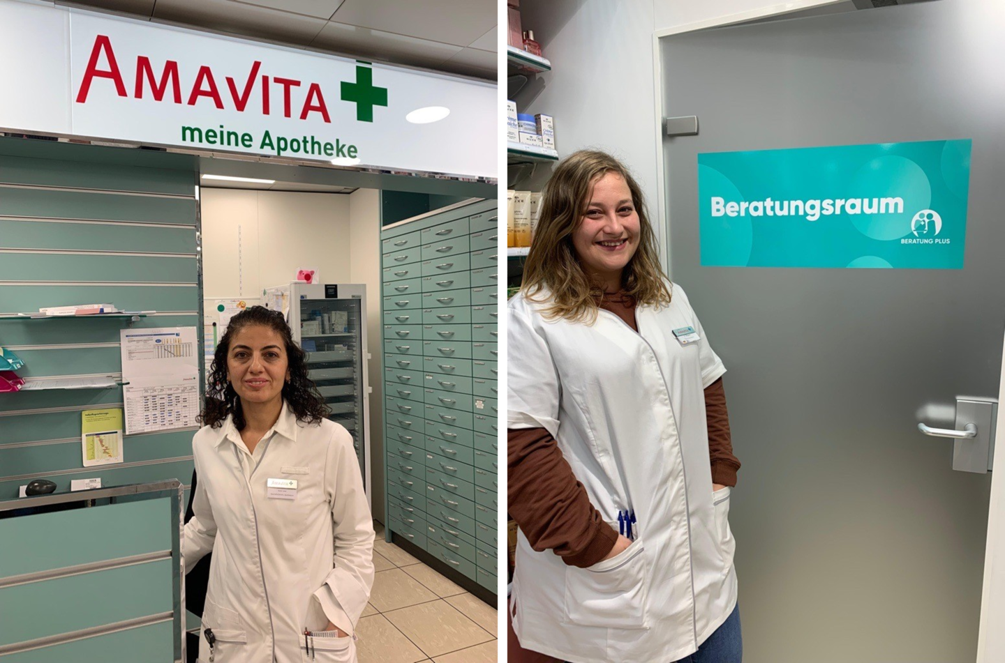 Apothekerin Velat Gecer (links) und Pharmaassistentin Vanessa Megert von der Amavita Apotheke Storchengässchen